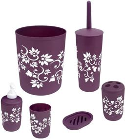 img 4 attached to 🛀 Complete 6-Piece Bathroom Accessories Set - Toilet Brush and Holder, Trash Can, Toothbrush Holder - Blue Donuts, Purple