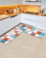 🪞 pretigo anti fatigue kitchen rug set - non slip & waterproof comfort mats with colorful patterns - 2 piece cushioned floor mat: 17.5"x59" + 17.5"x30 logo