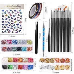 img 3 attached to 🎨 Complete Nail Art Brush Kit with Dotting Tools, Butterfly Stickers, Rhinestones, Foil Flakes, Glitter Sequins, Striping Tapes & Tweezer