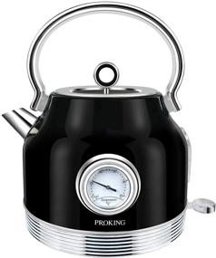 img 4 attached to 1.7L Stainless Steel Retro Electric Tea Kettle with Thermometer, LED Light, Fast Boiling, Auto Shut-Off & Boil-Dry Protection (Black)