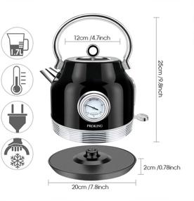 img 1 attached to 1.7L Stainless Steel Retro Electric Tea Kettle with Thermometer, LED Light, Fast Boiling, Auto Shut-Off & Boil-Dry Protection (Black)