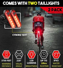 img 2 attached to BLITZU Bike Tail Lights 2 Pack, Cyborg 120T Bright Red LED Rear Light, USB Rechargeable, Waterproof Helmet Light, Cycling Flashlight Reflectors, Adult & Kids MTB Bikes Accessories