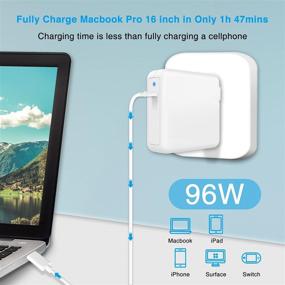 img 3 attached to Mac Book Pro Charger - High Power 96W USB C Charger for MacBook Pro 16,15,13 Inch, MacBook Air 13 Inch, iPad Pro – Includes 6.6ft USB C to C Cable