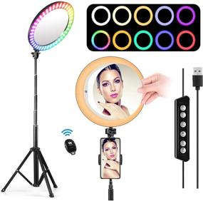 img 4 attached to 📸 8.2-inch Selfie Ring Light with Tripod Stand, Phone Holder & Make-up Mirror - 14 Colors RGB, 3 Modes, 10 Brightness Levels LED Ringlight with Remote Control for Tiktok, YouTube Video, Live Streaming