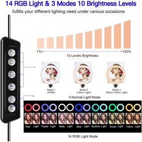 img 3 attached to 📸 8.2-inch Selfie Ring Light with Tripod Stand, Phone Holder & Make-up Mirror - 14 Colors RGB, 3 Modes, 10 Brightness Levels LED Ringlight with Remote Control for Tiktok, YouTube Video, Live Streaming