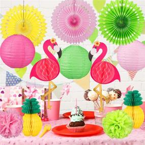 img 1 attached to Whaline 14PCS Flamingo Party Honeycomb Decoration Set: Vibrant Paper Fans, Pompoms, Flowers, Lanterns, Pineapples, and Flamingos - Perfect for Hawaii Summer Beach Luau, Party, Birthday, Wedding Decor