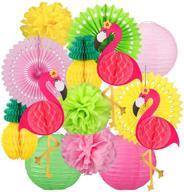 whaline 14pcs flamingo party honeycomb decoration set: vibrant paper fans, pompoms, flowers, lanterns, pineapples, and flamingos - perfect for hawaii summer beach luau, party, birthday, wedding decor logo