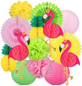 img 4 attached to Whaline 14PCS Flamingo Party Honeycomb Decoration Set: Vibrant Paper Fans, Pompoms, Flowers, Lanterns, Pineapples, and Flamingos - Perfect for Hawaii Summer Beach Luau, Party, Birthday, Wedding Decor