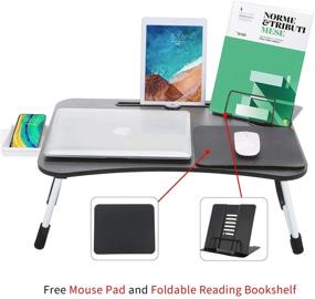 img 3 attached to 🛏️ Foldable Laptop Bed Desk with Drawer, Cup Holder, and Mouse Pad - Portable Lap Desk Tray Table with Foldable Legs (Black)