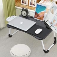 🛏️ foldable laptop bed desk with drawer, cup holder, and mouse pad - portable lap desk tray table with foldable legs (black) logo