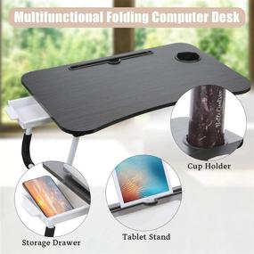 img 2 attached to 🛏️ Foldable Laptop Bed Desk with Drawer, Cup Holder, and Mouse Pad - Portable Lap Desk Tray Table with Foldable Legs (Black)