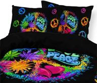 kxry black rainbow hippie psychedelic duvet cover set: love, peace sign & colorful floral bedding for girls & teens - king size (1 duvet cover + 2 pillow shams) logo