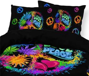img 2 attached to KXRY Black Rainbow Hippie Psychedelic Duvet Cover Set: Love, Peace Sign & Colorful Floral Bedding for Girls & Teens - King Size (1 Duvet Cover + 2 Pillow Shams)