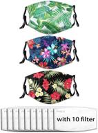 women's green palm leaf face mask - washable reusable men's mouth cover (3pcs) dust proof adjustable comfortable breathable floral tropical cloth masks with 10 filters logo