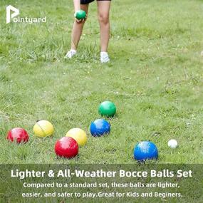 img 1 attached to Pointyard 100mm Bocce Ball Set: Regulation Size with 8 PE Bocce Balls, Carrying Bag, and 🎾 Measuring Tape – Outdoor Family Bocce Game for Backyard, Lawn, and Beach in Red, Blue, Green, and Yellow