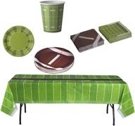 🏈 football party supplies bundle - serves 16 with 7" & 9" round paper plates and 9 oz paper cups (16 of each) - 24 paper napkins - disposable table cloth logo