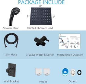 img 2 attached to High Pressure 8'' Rainfall Stainless Steel Shower Head/Handheld Shower Combo with ON/OFF Pause Switch, Hose, and Adhesive Holder - Square Matte Black