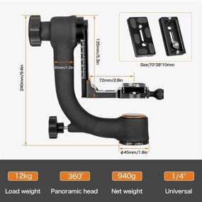 img 3 attached to Koolehaoda Professional Heavy-Duty Metal Gimbal Tripod Head - Arca Swiss Quick Release Plate, Bubble Level - Supports Digital SLR Cameras up to 26lbs/12kg