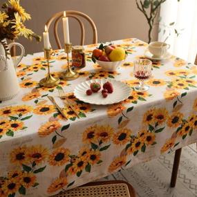 img 1 attached to 🌻 Joyfol Day Sunflower Tablecloth: Waterproof and Stylish Cover for Outdoor and Indoor Use