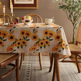 img 4 attached to 🌻 Joyfol Day Sunflower Tablecloth: Waterproof and Stylish Cover for Outdoor and Indoor Use