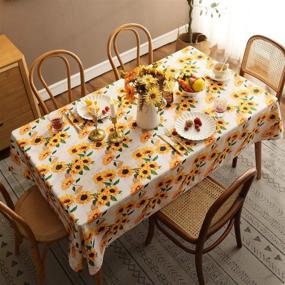 img 3 attached to 🌻 Joyfol Day Sunflower Tablecloth: Waterproof and Stylish Cover for Outdoor and Indoor Use