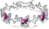 💎 gemmance premium birthstone crystal butterfly link charm bracelet, silver-tone, 7”+2” chain logo