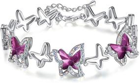 img 4 attached to 💎 GEMMANCE Premium Birthstone Crystal Butterfly Link Charm Bracelet, Silver-Tone, 7”+2” Chain