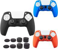 sony ps5 playstation 5 controller silicone skin cover - 3 pack anti-slip protector case with 8 thumb grips (black blue red) logo