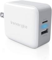 🔌 innergie 27m dual usb wall charger: fast charging for iphone 12, samsung, ipad, android | 27w/5.4a output | portable & travel-friendly | white logo