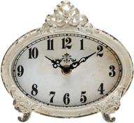🕰️ vintage rustic nikky home table clock: distressed white battery-operated décor for mantel, shelf, desktop, countertop logo