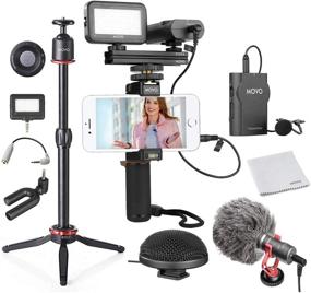 img 4 attached to 📷 Movo Huge Smartphone Video Kit V8: Complete Vlogging Equipment for iPhone, Samsung - Perfect for YouTube, TIK Tok – Includes Mini Tripod, Grip Rig, Wireless Shotgun, 360° Stereo Mics, LED Lights, and Remote