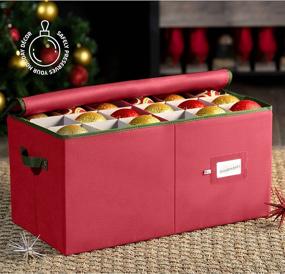 img 3 attached to 🎄 ZOBER Ornament Storage Box 4-Inch - Zippered Closure, Safely Stores up to 54 Holiday Ornaments & Xmas Decorations Accessories, Durable Non-Woven Container with Handles