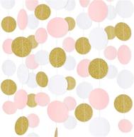 🎉 rubfac 65ft paper garland pink white glitter gold circle dots: stunning hanging decorations for parties, weddings, and classrooms! логотип