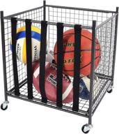 🔒 mythinglogic rolling sports ball storage cart - lockable ball storage locker with elastic straps, stackable ball cage for garage storage organization логотип