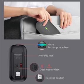 img 2 attached to Усовершенствованная Bluetooth-мышь для ноутбука MacBook Pro, Mac, MacBook Air, iPad Pro, iPad Air, iMac, ⌨️ Chromebook, компьютер - совместима с Win7/8/10, ПК, HP, Dell - Bluetooth 5.1+2.4G мышь с LED-подсветкой - элегантно-серого цвета.