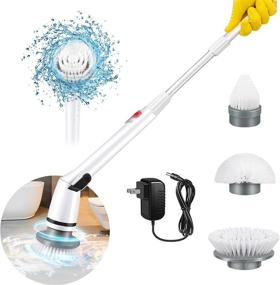 img 4 attached to Efficient Electric Spin Scrubber for 360° Cordless Shower Floor Cleaning: Adjustable Extension Arm, Replaceable Brush Heads - Ideal for Bathroom Walls, Tubs & Tiles!