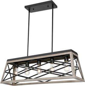 img 2 attached to 💡 Hykolity 5-Light Kitchen Island Pendant Lighting, Farmhouse Dining Room Light Fixtures, 35 inch Linear Chandelier with Black and Wood Painting, ETL Listed