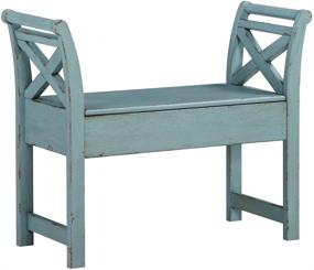 img 4 attached to 🪵 Blue Antique Distressed Wood Accent Bench with Storage - Signature Design by Ashley Heron Ridge