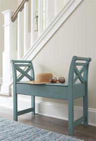 img 3 attached to 🪵 Blue Antique Distressed Wood Accent Bench with Storage - Signature Design by Ashley Heron Ridge