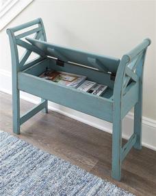 img 2 attached to 🪵 Blue Antique Distressed Wood Accent Bench with Storage - Signature Design by Ashley Heron Ridge