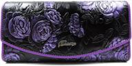 artseye purple leather trifold wallet purse with beautiful roses embossing logo