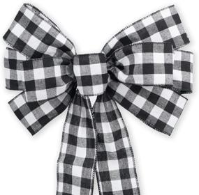 img 4 attached to 🎄 Buffalo Plaid Holiday Wreath Bow - 18 Inches, Black & White Checkered Wired Bow, Rustic Ribbon for Fall Christmas Door Decor, Wreath, Garland - 1 Pack