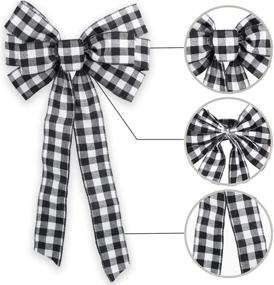 img 2 attached to 🎄 Buffalo Plaid Holiday Wreath Bow - 18 Inches, Black & White Checkered Wired Bow, Rustic Ribbon for Fall Christmas Door Decor, Wreath, Garland - 1 Pack