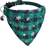 festive christmas cat collar with bow tie and bell – breakaway, snowflake print, adjustable length for xmas party logo