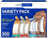 🩹 300 ct bulk assorted sizes care science variety bandages pack: active, all-purpose, waterproof, and heavy-duty bandages for breathable protection and infection prevention in first aid логотип