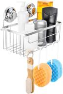 hasko shower caddy with vacuum suction cup, deep organizer for shampoo, hooks, and adhesive 3m stick discs – polished stainless steel ss304 bathroom storage holder logo