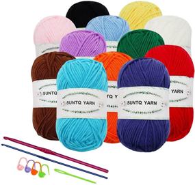 img 4 attached to 🧶 SUNTQ Crochet Yarn Kit - 12 Assorted Colors Bundle, 1440 Yards Yarn for Knitting, Crocheting, and Crafts - Basic Crochet Kit Included (50g x 12)