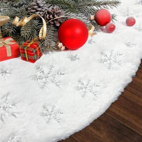 img 4 attached to 🎄 Voyoly Silver Snowflake Christmas Tree Skirt - 48 Inch Indoor Sequin Tree Collar, Faux Fur Plush Rug Xmas Large Mat Decor Ornaments