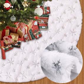 img 1 attached to 🎄 Voyoly Silver Snowflake Christmas Tree Skirt - 48 Inch Indoor Sequin Tree Collar, Faux Fur Plush Rug Xmas Large Mat Decor Ornaments