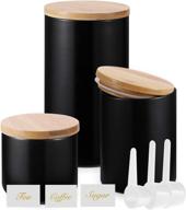 🏺 premium airtight ceramic canister set with bamboo lids - stylish farmhouse kitchen decor - coffee, sugar, tea, flour storage containers (black, set of 3) логотип